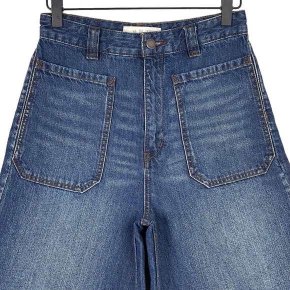 Free People Jeans Womens 25 Dusk to Dawn Wide Leg Raw Hem Crop Boho Hippie Retro - Picture 2 of 9
